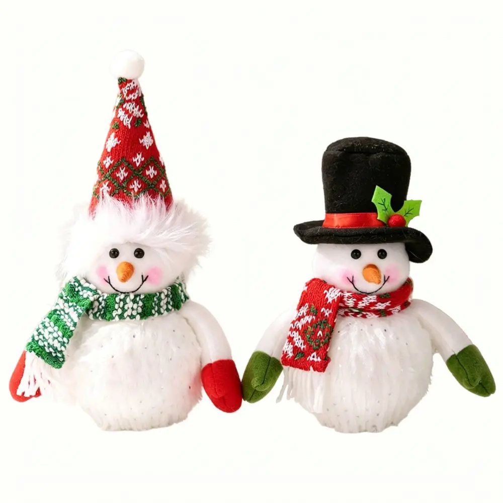 Christmas Glowing Snowman Decoration Plush Doll LED Warm Light Ornament Winter Home Party Shop Window Table Display Gift