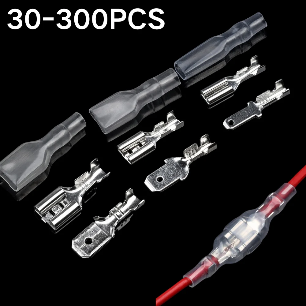 30-300PCS 2.8mm 4.8mm 6.3mm Insulated Spade Wire Connectors Female & Male Crimp Terminal Set Electrical Cable Crimp Terminal