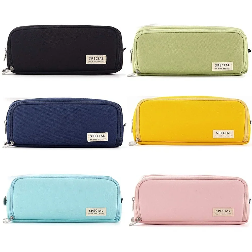 Kawaii Large Storage Pencil Case-3-Compartment Bag, Double-Side Open, Student Stationery, Desk Organizer for School Use
