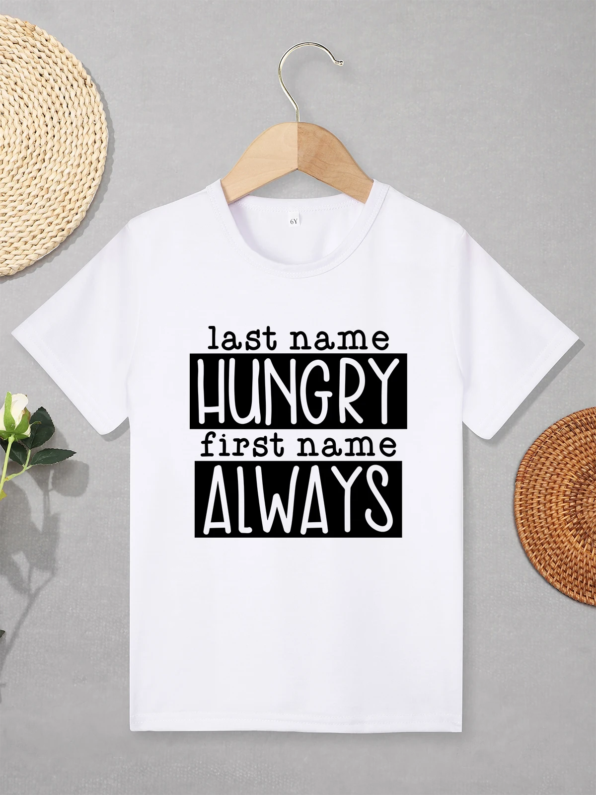 

“Last Name Hungry First Name Always” Funny Kids T Shirt Letter Print Creative New 2 to 7 Years Children Clothes for Boy Girl