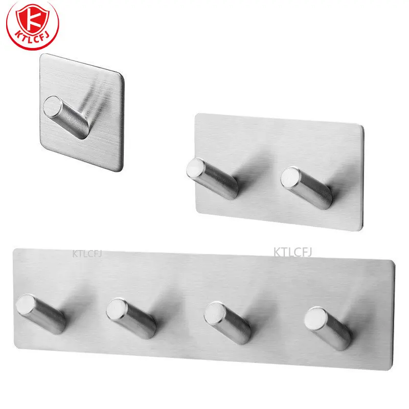 Adhesive Robe Hooks Black 304 Stainless Steel Bath Towel Hook Robe Hook Wall Hanger Bathroom Accessory Organizer Clothes Rack