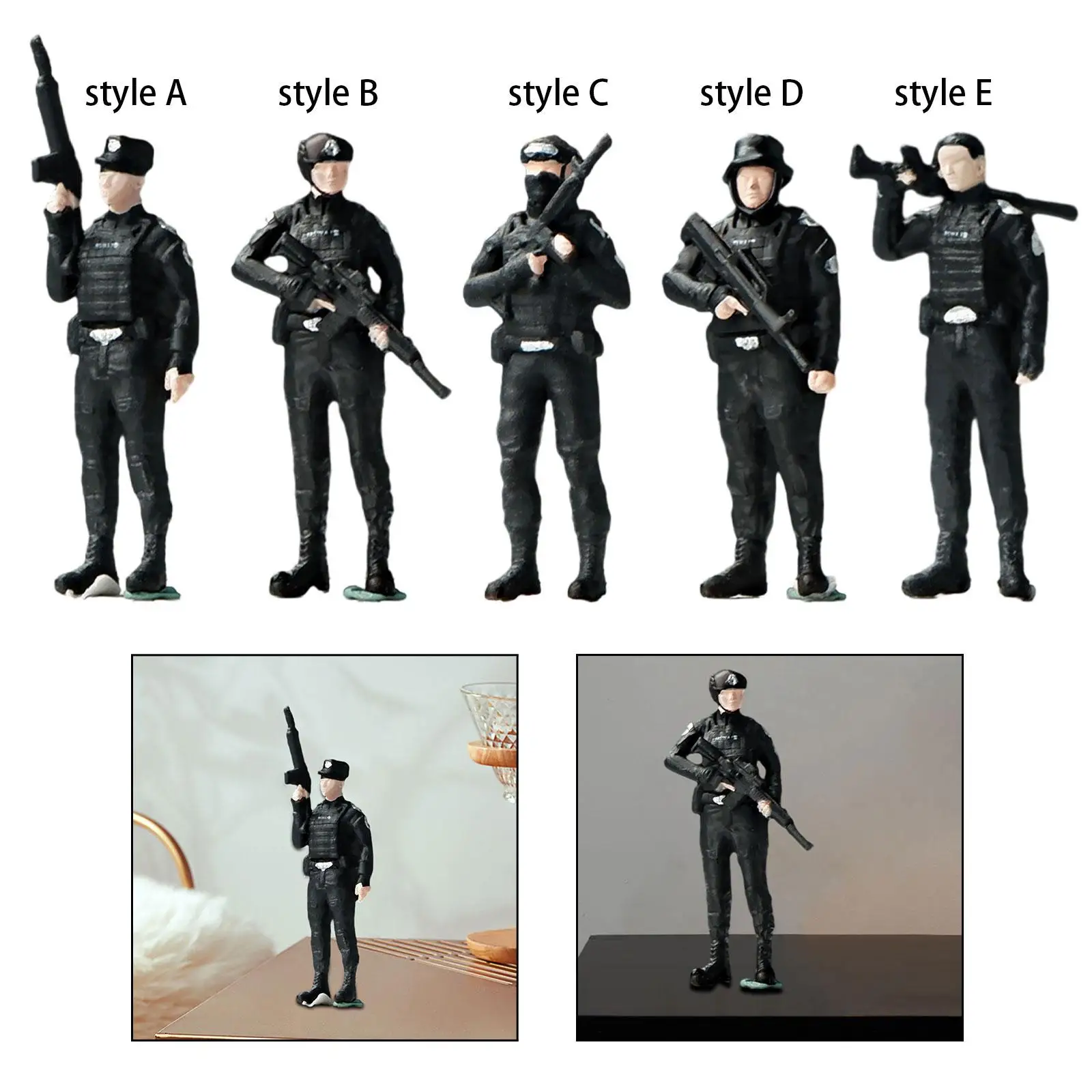 1:64 Scale Policeman Figure Collection Hand Painted Figurine Decor Role Play Figure Sand Table Ornament Resin Tiny Figure Model