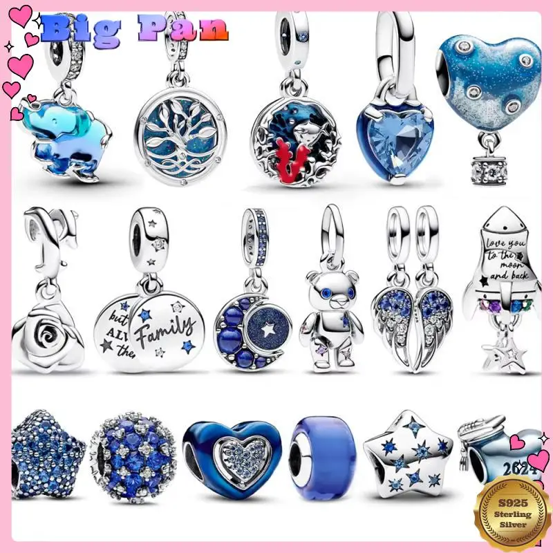 

925 Sterling Silver Authentic Blue Crystal Enamel Heart Charm Fit Original Bracelet Friend Surprise Birthday Jewelry Beads Gift