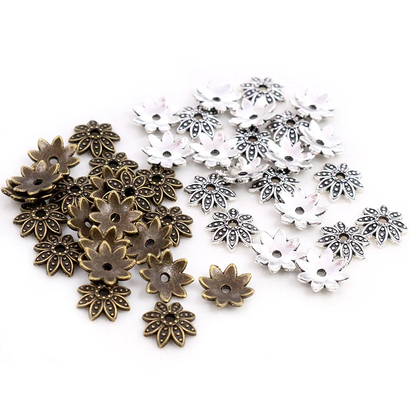 50pcs 8mm 10mm Beads Cap Antique Silver Plated Bronze Flower Shape Spacer Bead End Caps Findings For DIY Jewelry Making End Caps