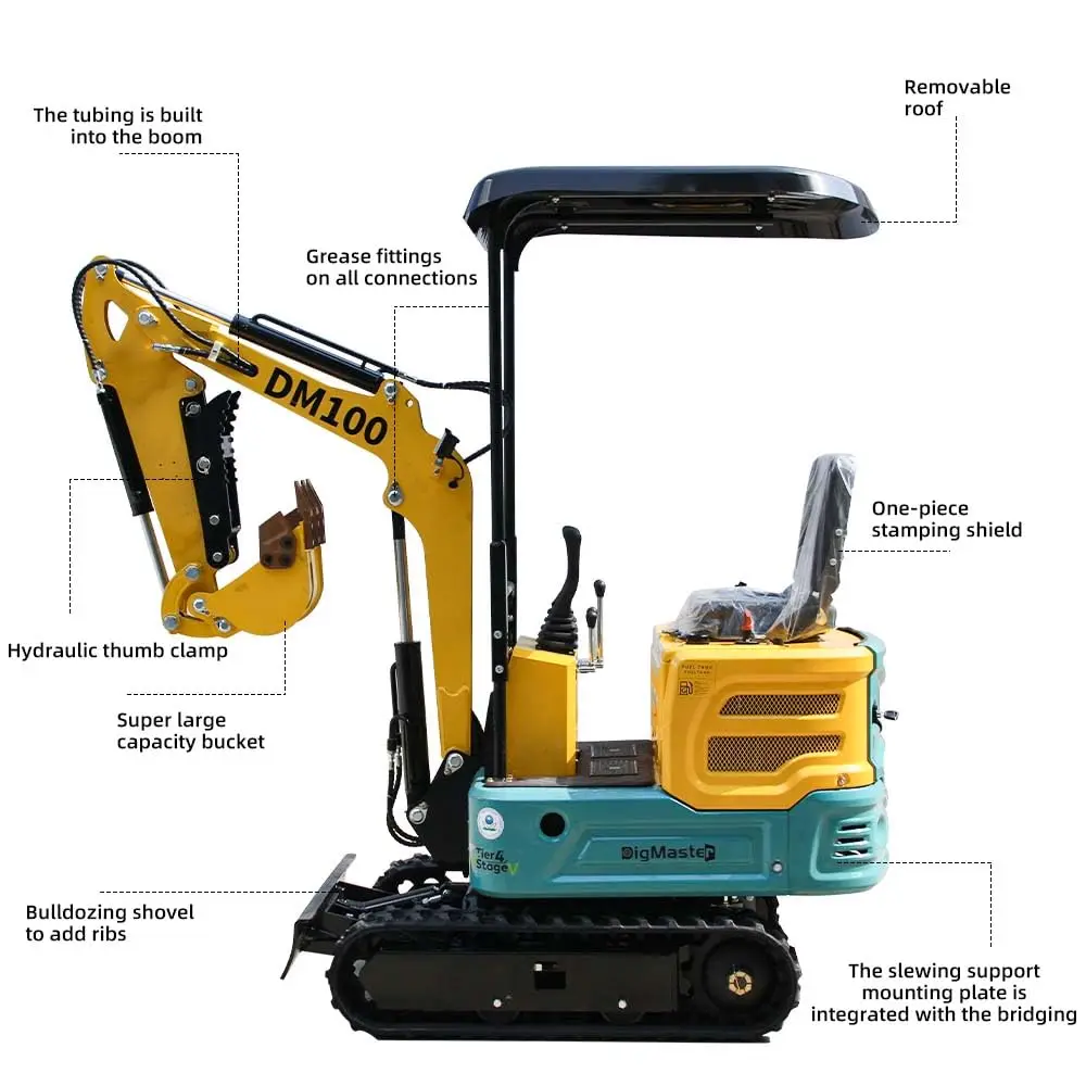 مخزون الولايات المتحدة الأمريكية المخصص 13.5hp 1 طن حفار خندق صغير مع السقف ، مشبك الإبهام الميكانيكي ، شهادة التوافق CE/EPA/EURO5