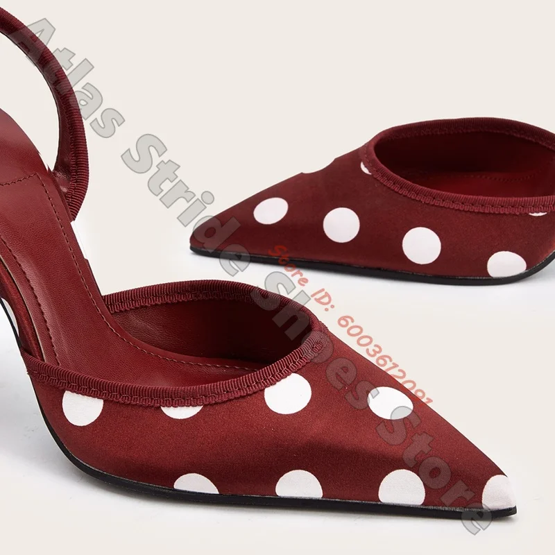 Satin White Polka Dot Pointed Slingback Heels Wide Ribbon Ankle Bow Tie Slim Stiletto Pumps Retro Pin-Up Wedding Sexy Sandals view 3
