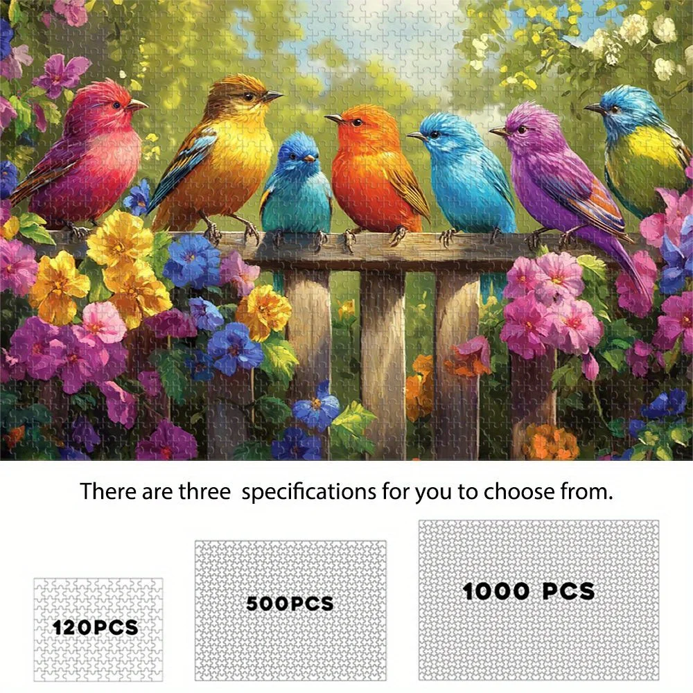 

Птицы песен на заборе Деревянный пазл. Стиль импрессионизма в саду, яркий декоративный подарок.