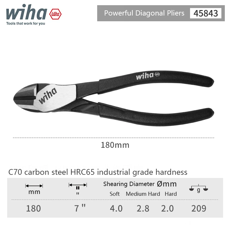 Wiha 45843 Strong Diagonal Pliers 180mm 7\'\'