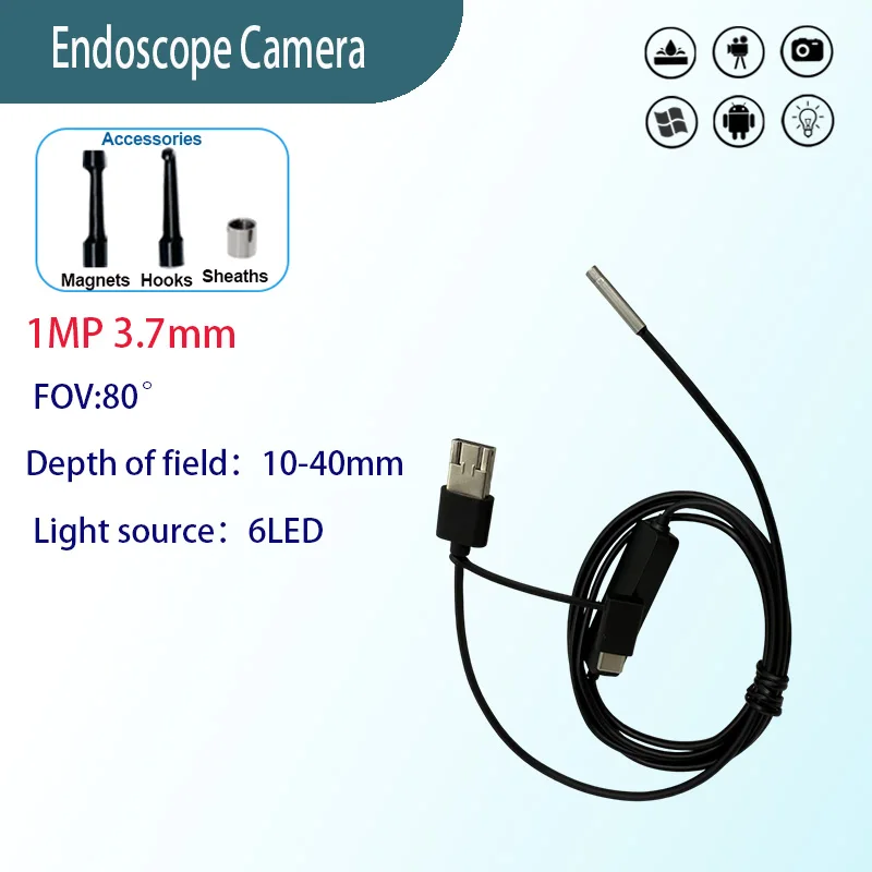 

1MP 3.7mm 80° Macro Endoscope Industrial Pipeline Inspection 3m USB Type-C 3-in-1soft wire HD Industrial Endoscope