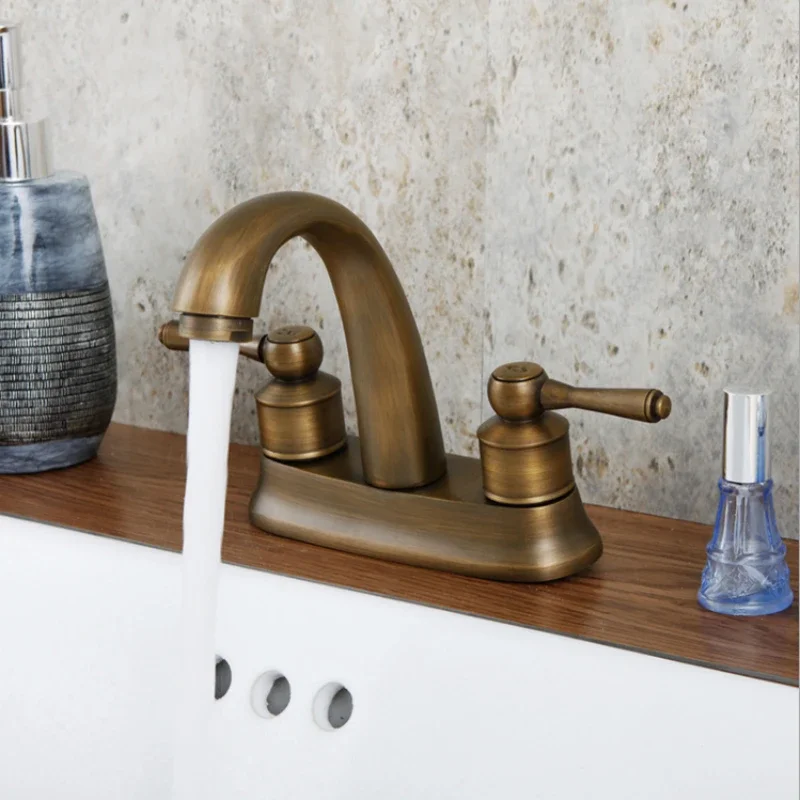 High Quality Classical Faucet Bronze Double-handle European Brass Washbasin Tap Sink Faucet Elegant Water Bathroom Fixture