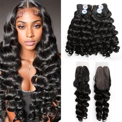 Honeys Synthetic Hair Loose Wave Bundles With Closure Ombre Bouncy Curly Hair Bundles With Lace Closure For Black Women 5Pcs/lot