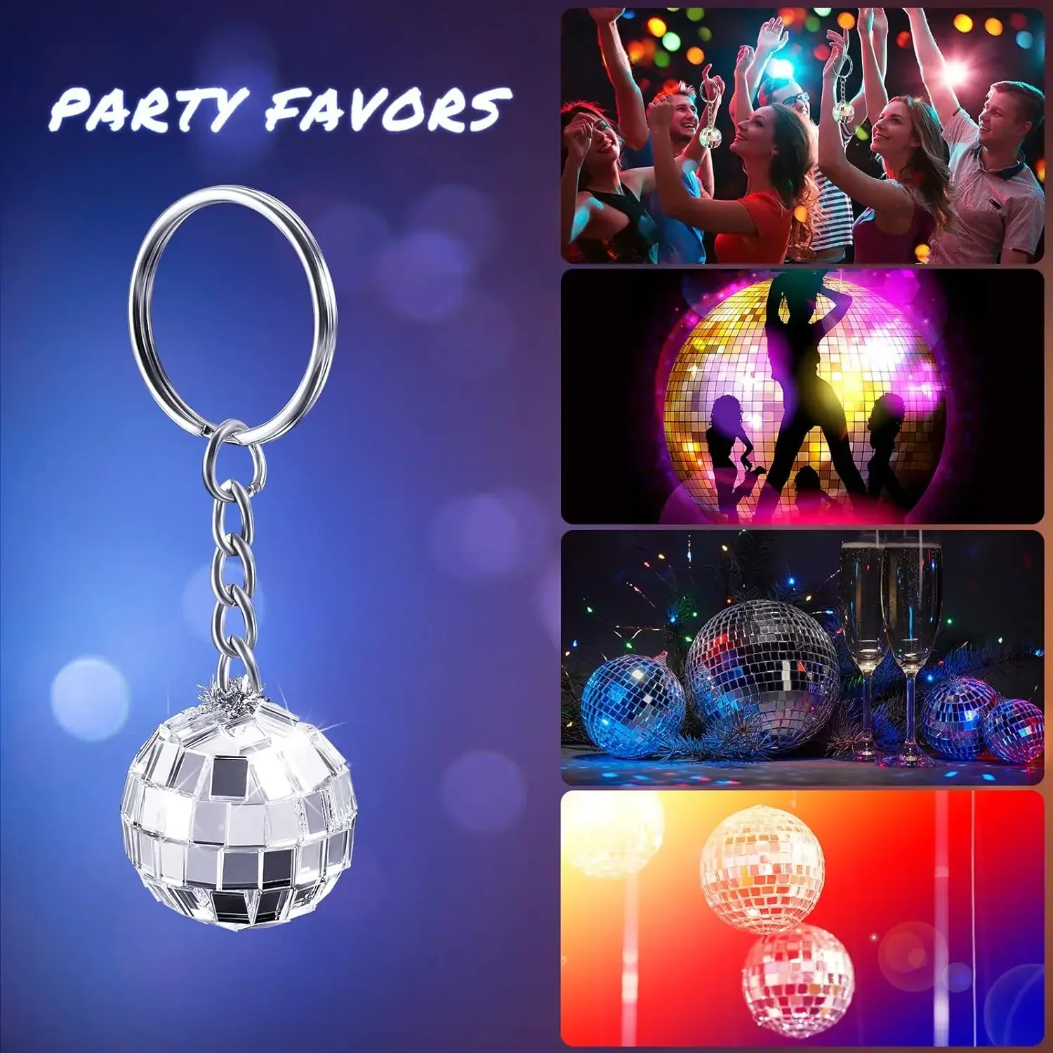 Mirror Disco Ball Keychains 1970s Disco Accessories Bling Sparkly Disco Keychains for Birthday Party Favors Supplies