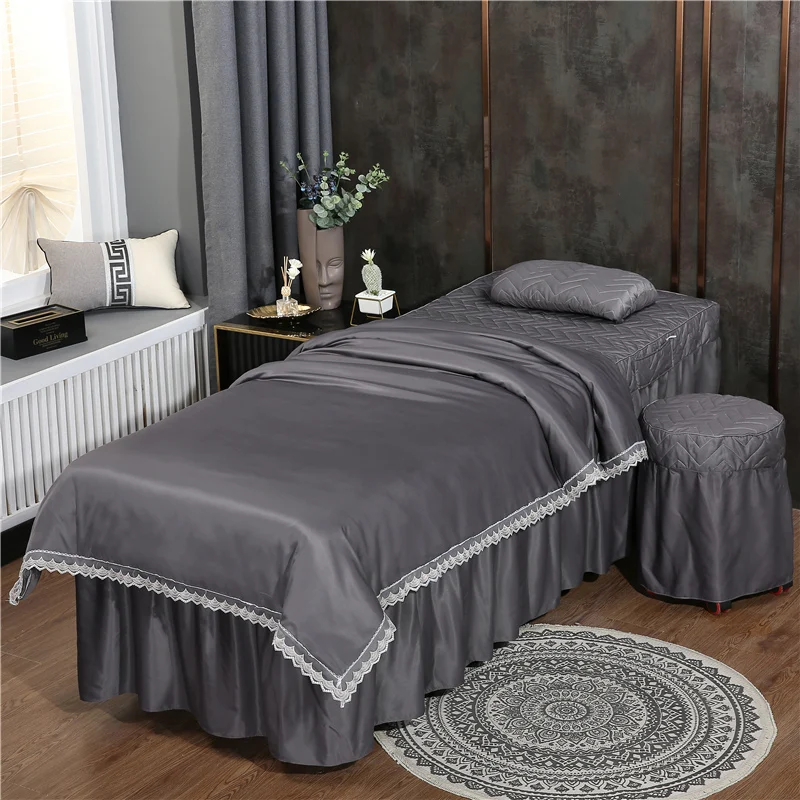 

Monochrome Beauty Salon Bedding Set, Easy Bed Skirt, Massage Spa Pillowcase, Sheet Quilt, Duvet Cover, Custom Size, 4-6Pcs