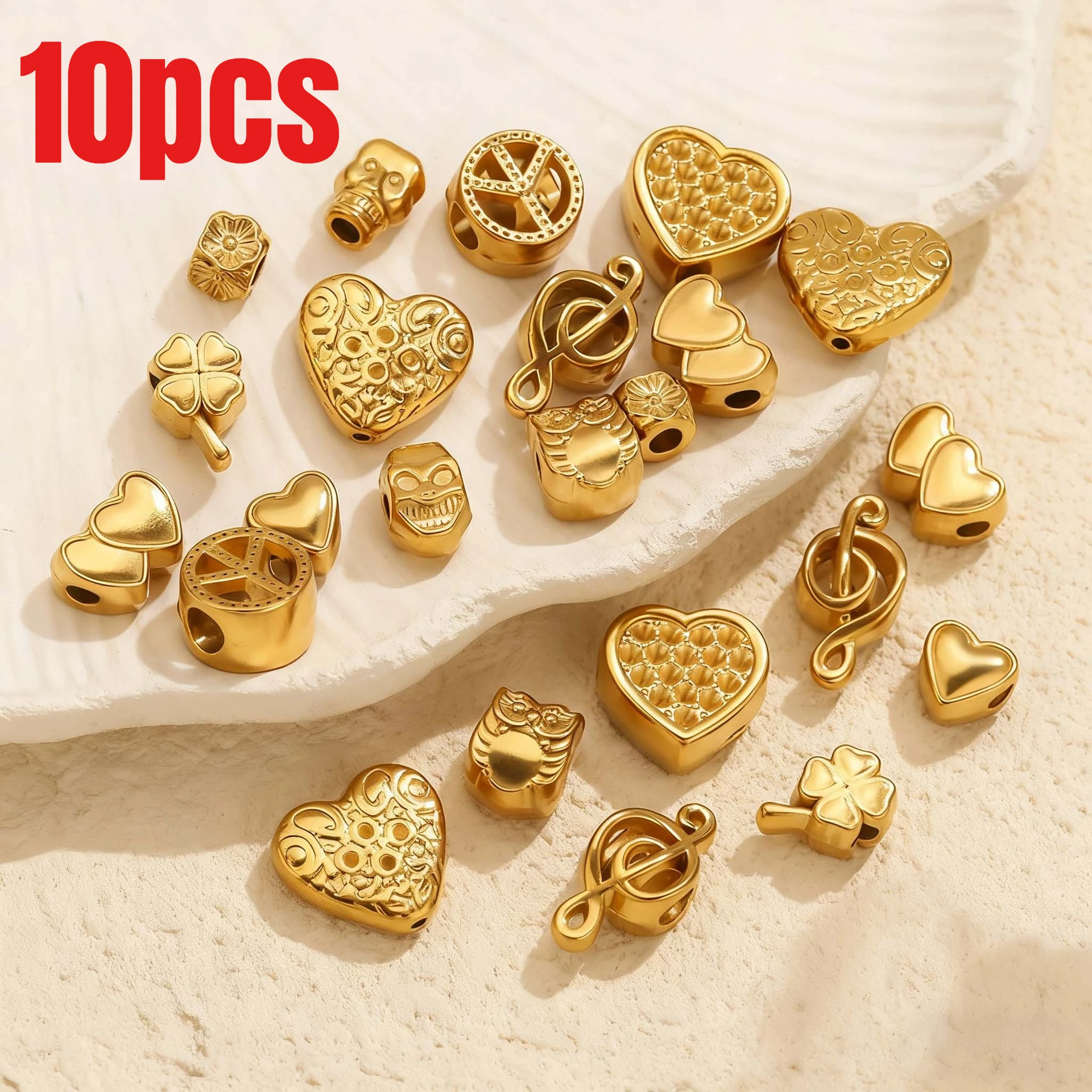 

10pcs Stainless Steel Charms Pendant for Bracelet Jewelry Gold Loose Beads DIY Jewelry Findings Handmade Accessories