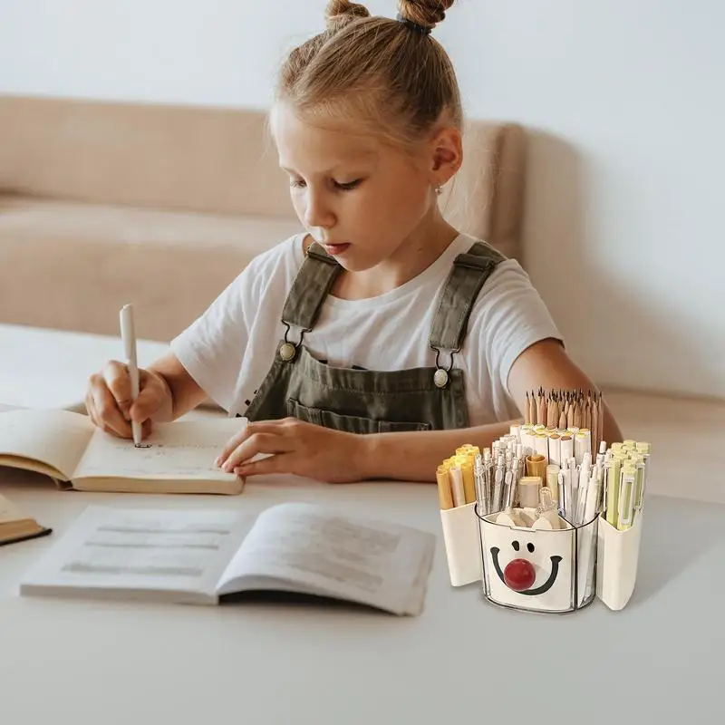 Desk Pencil Holder Cute Clown Pen Cup 360-Degree Rotating Desk Organizer Pencil Pen Holder With 4 Detachable Slots Cosmetic