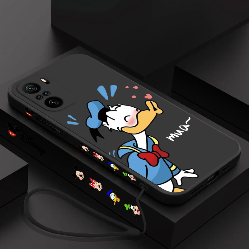 Mickey Mouse And Donald Duck For Xiaomi Redmi Note 13 12 12Pro 11 11S 11T 10S 10 Pro Plus 5G Liquid Left Rope Phone Case