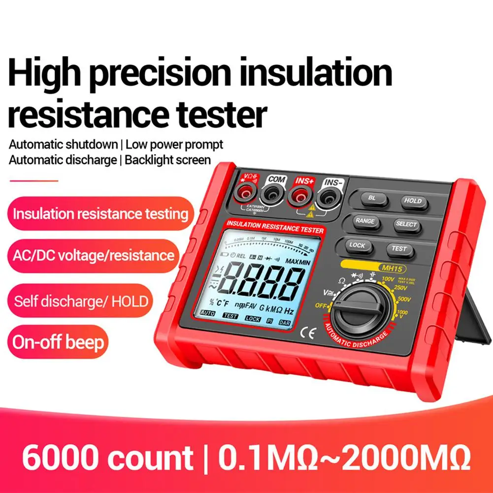 LCD Tester Digital Megohmmeter Measuring Insulation Resistance Data Hold Function Four Test Voltages High Stability