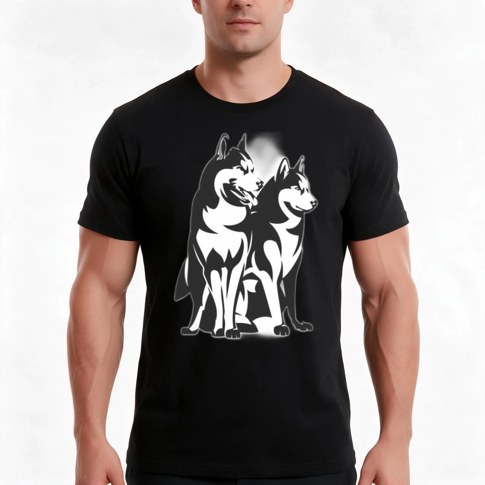 Huskies T-Shirt, Summer Casual Cotton Tee, Oversized Streetwear Tops, Vintage Graphic Print, Loose Fit Short Sleeve, 100% Cotton
