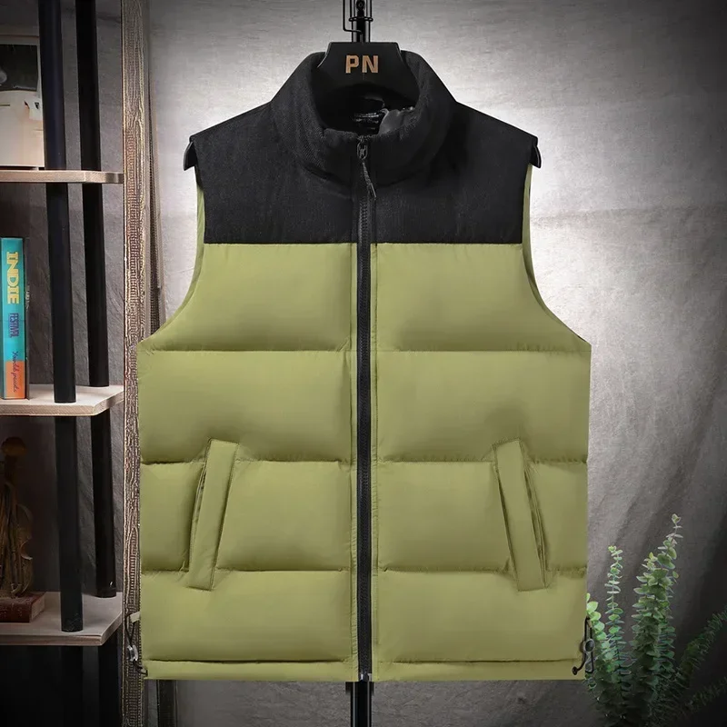

Men's Autumn and Winter Corduroy Splicing Standing Collar Vest Cotton Jacket,Leisure Spell Color Thickened Warm Zipper Waistcoat