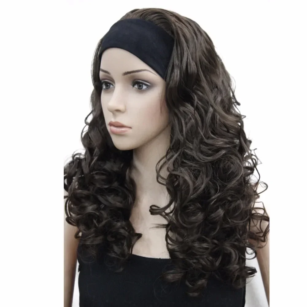 StrongBeauty mujeres peluca sintética largo rizado 3/4 pelo 3/4 negro/Rubio Natural diadema pelucas