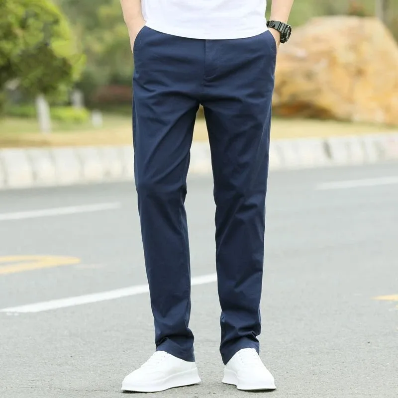 

Men's Casual Pants Autumn Winter Velvet Thickened Pants Men's Elastic Loose Versatile Solid Color Business Straight Pants