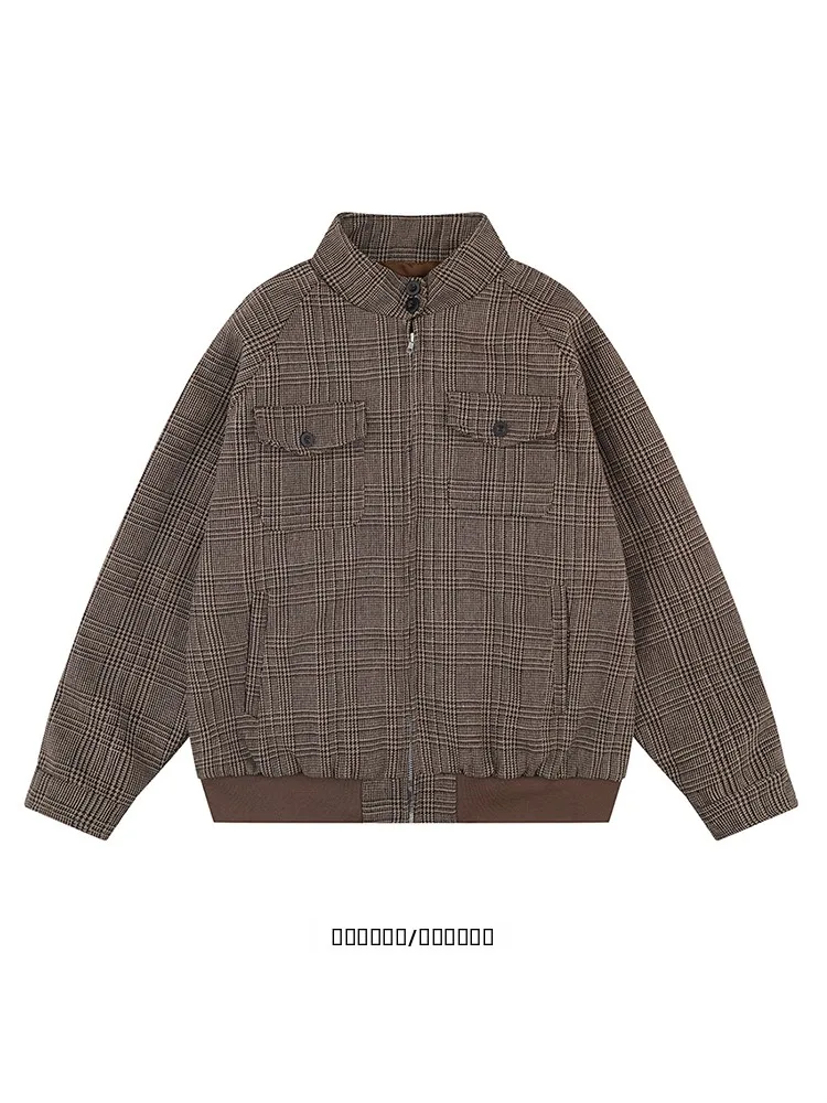 

Loose Long Sve Plaid Patchwork Jaet from Retro American Sle Couples Outerwear Women's Men's Casual Spring Cotton