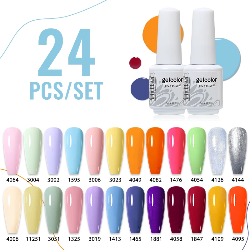 Arte Clavo 24-teiliges Nagel-Gel-Nagellack-Set, nackt, rosa, glitzernde Pailletten, semi-permanent, Soak-Off-Lack, Nägel, Kunst, Basis, Deckleid-Sets