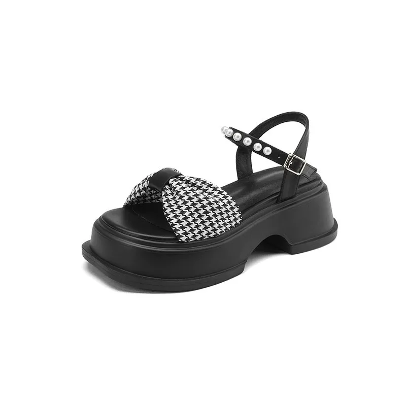 Thick-soled Sandal Female Spring/summer  New Korean Plaid with Square Toe Fashion Sandals on Behalf of Foreign Trade.