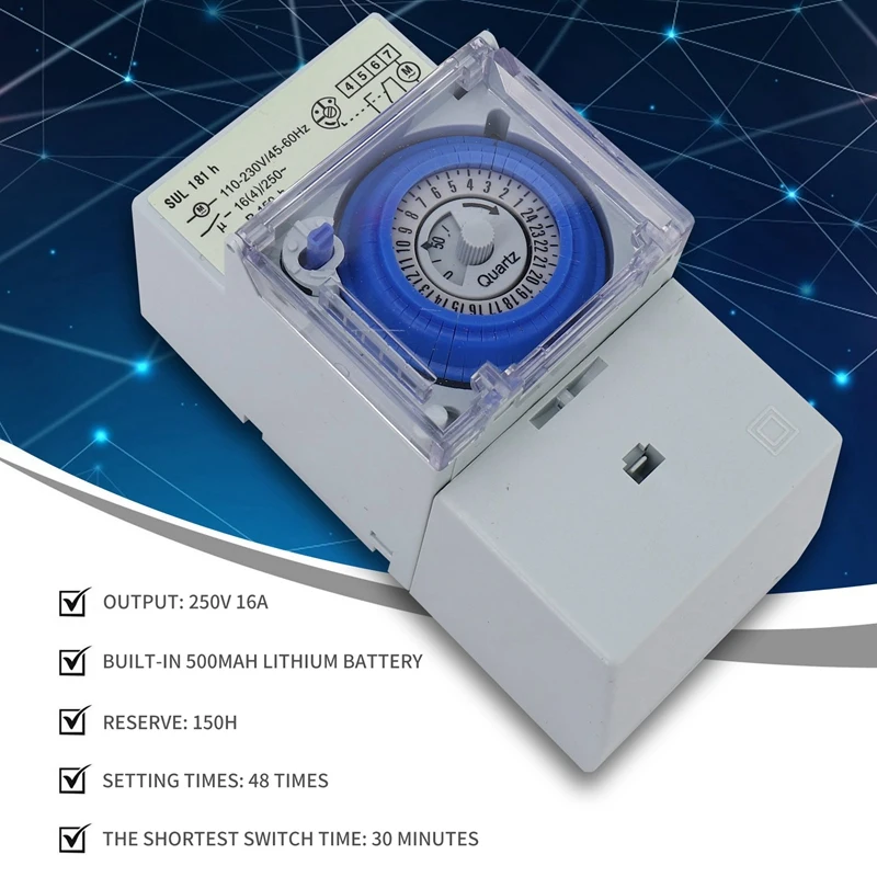 SUL181H Mechanical Timer 24 Hours Time Switch Relay Electrical Programmable Timer 24 Hour Din Rail Timer Switch