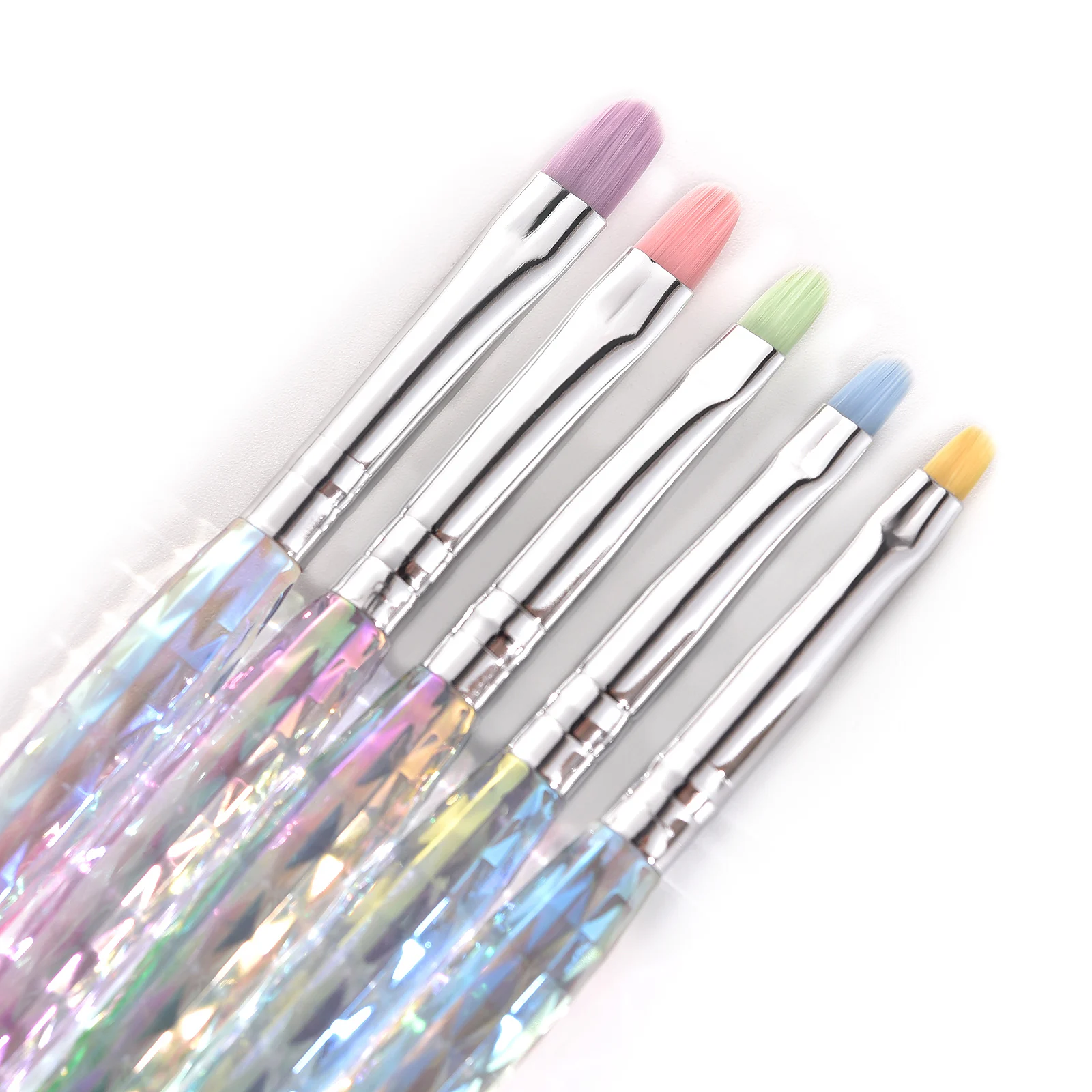 

5Pcs Acrylic Nail Brush Set Nylon Professional Colorful Nail Art Gel Painting Pen Round-Head Geometric Plaid Transparent Brush