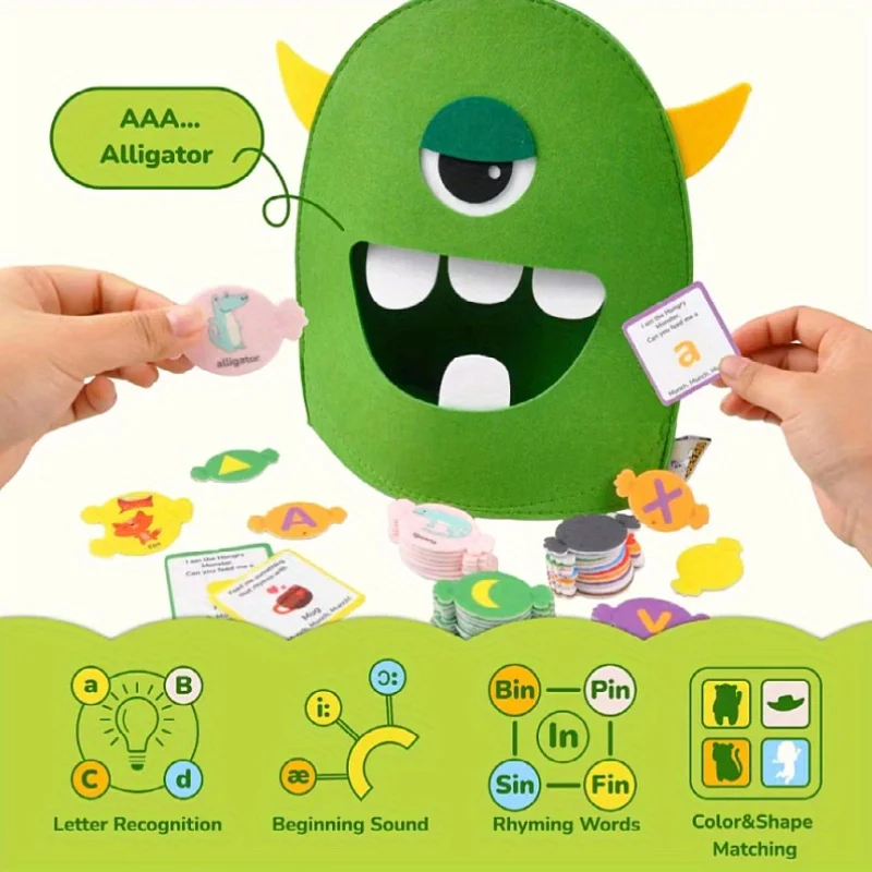 Juego de tarjetas Flash educativas de 231 Uds., Kit de aprendizaje de monstruos de fieltro, con letras, palabras, formas, reconocimiento de Color interactivo, regalo