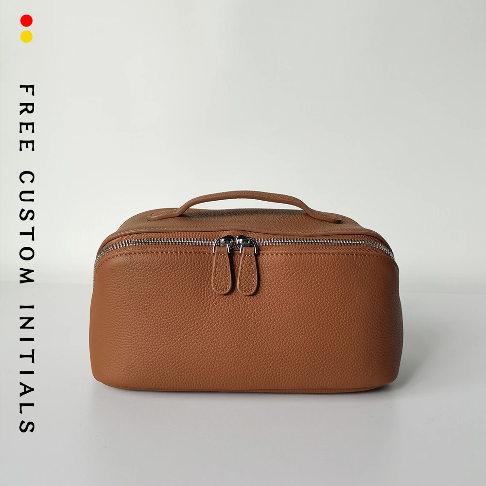 Premium Genuine Leather Cosmetic Bag Large Capacity Travel Toiletry Organizer Simple Elegant Portable Storage Pouch Makeup bag