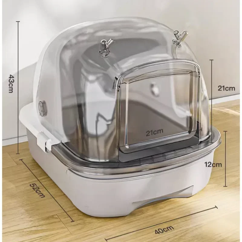 Fully Enclosed Toilet for Cats, Transparent, Visible Cat Box, Lifting Cover Design, Cat Litter Box, Anti Odor Splash Litter Tray