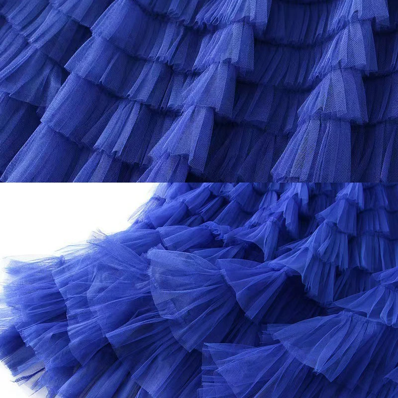 Gonna solida in rete con volant multistrato Donna Boho Gonna lunga maxi in tulle a vita alta Abbigliamento donna primavera estate