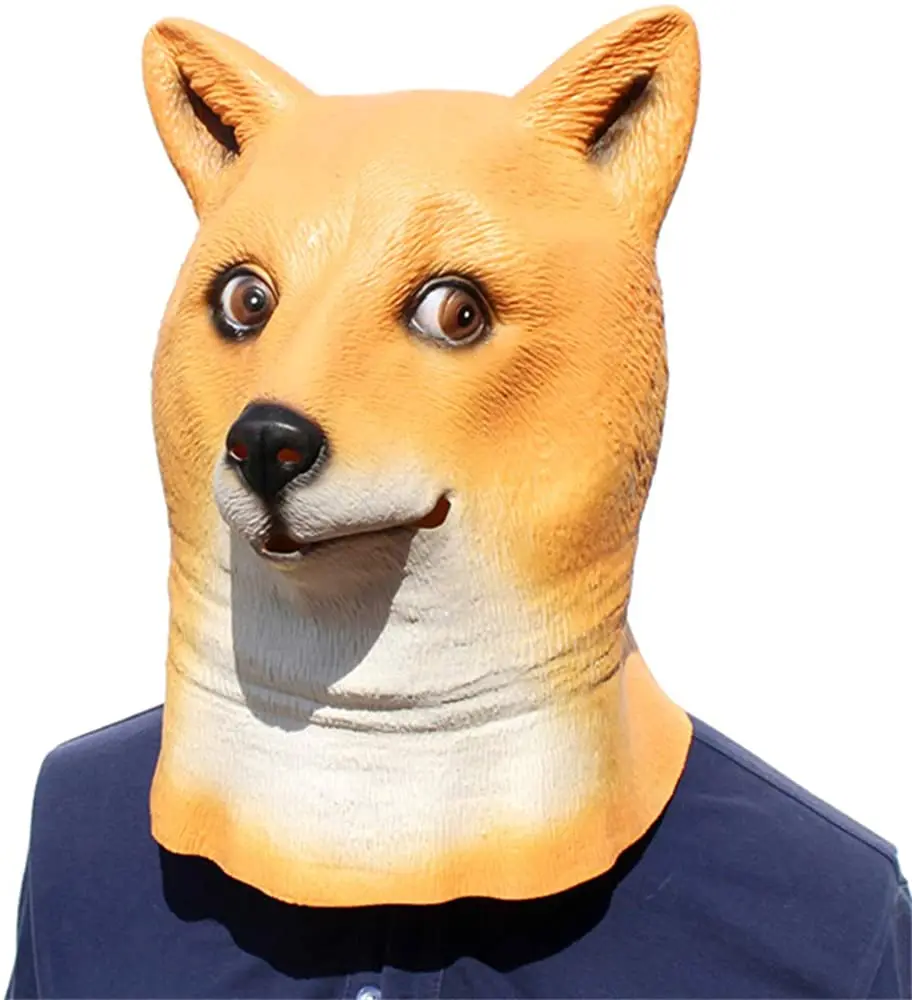 Dog Mask, Masquerade Party, Latex Masks, Realistic, Halloween Dress-Up Orange, Animal Headgear, Cute Dress,  Shiba Inu