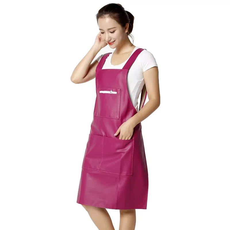 Women's PU Leather Vest Design Apron Waterproof and Oilproof Kitchen Cooking Gown Adult Bib Waist