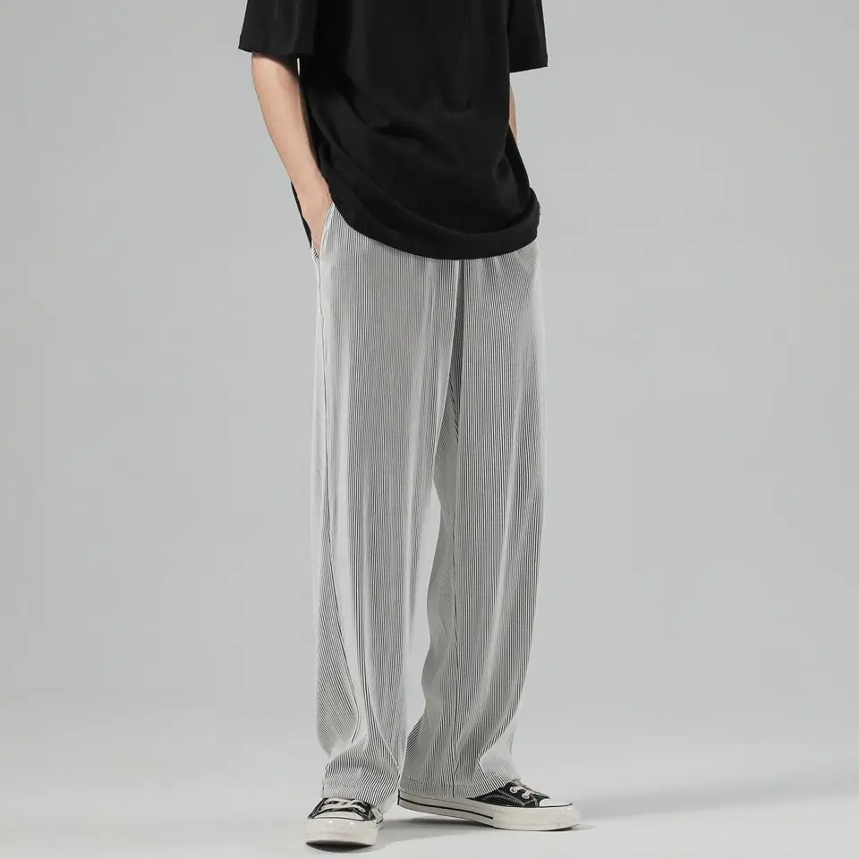 

GELITAYIN Thin Ice Silk Summer Casual Wide-leg Pants Man High Quality Clothes Xxxl Classic Long Streetwear New In Baggy Trousers