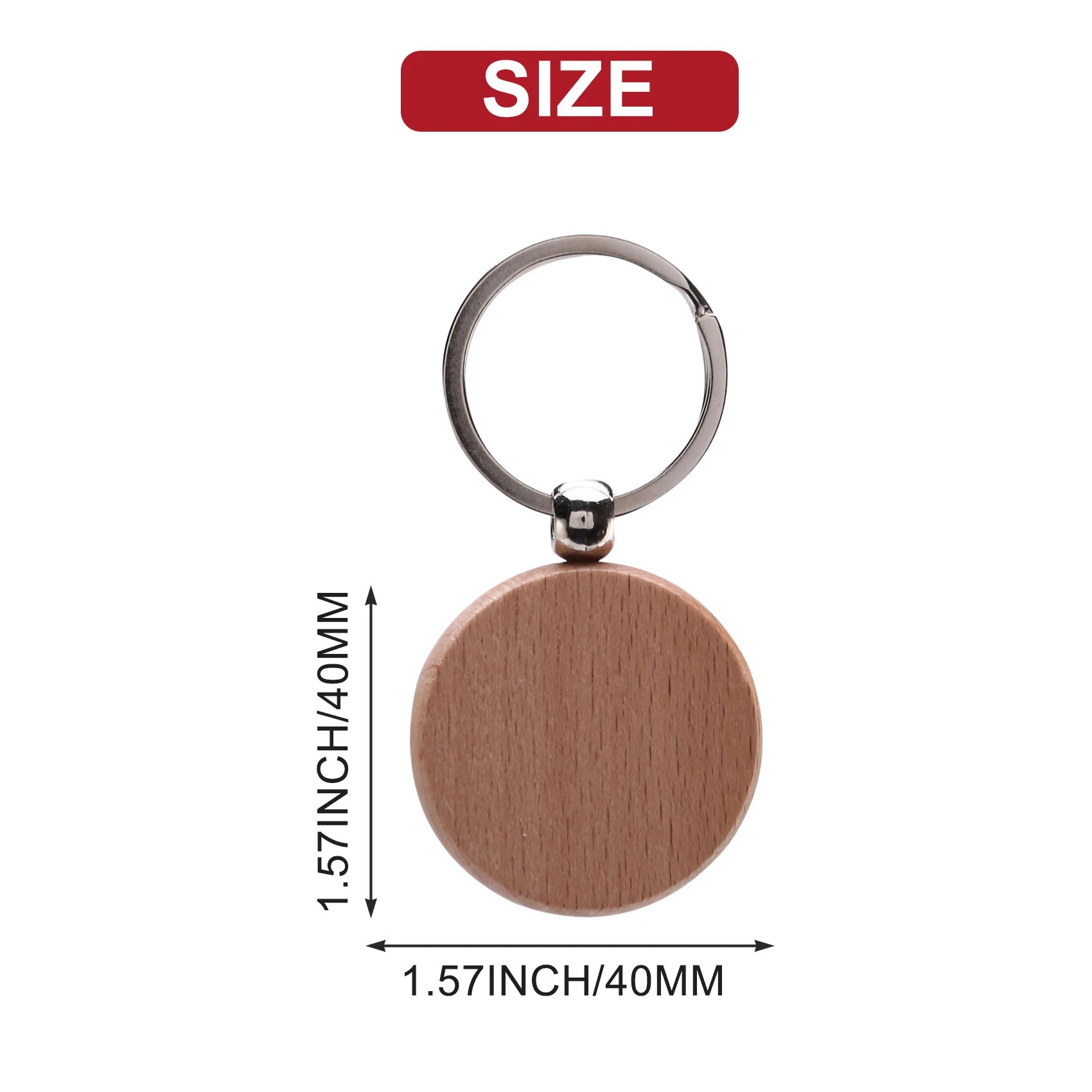 10 шт., пустые круглые деревянные брелки для ключей, 40 х40 мм