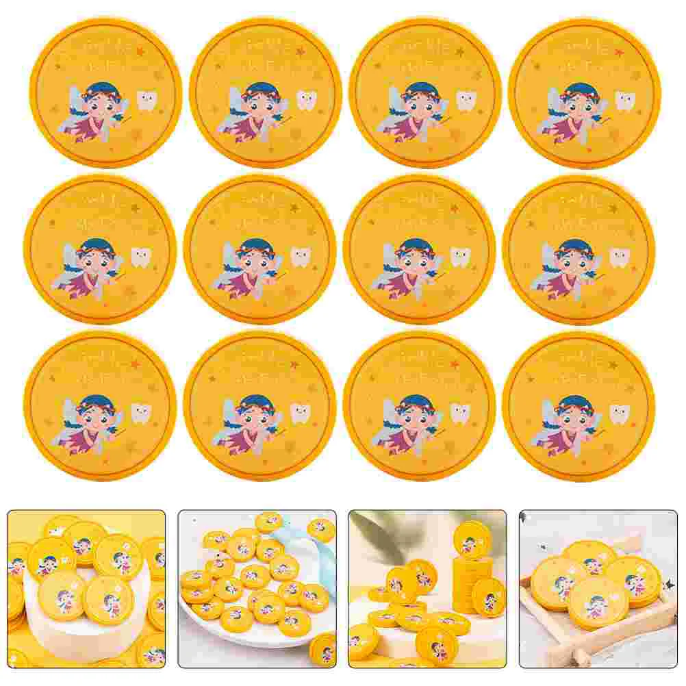 20 Pcs Girl Coin Tooth Child Gifts The Tooth-fairy Reward Lost Teeth Wood Golden Coins Commemorative