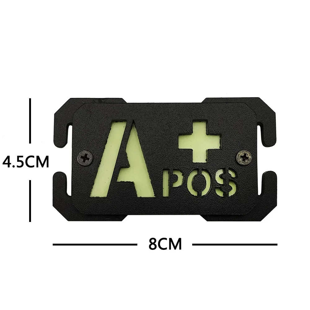 Glow in Dark ABS Blood Type Molle Tactical Patch Luminous Reflective Backpack Attachment Applique Fastener Uniform Badge Emblem