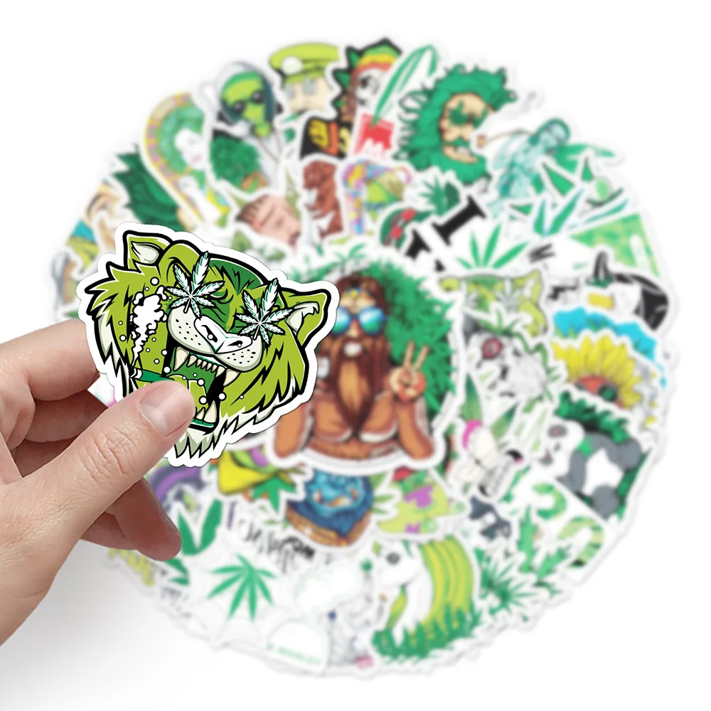 10/30/50/100pcs Weed Green Leaves Cartoon Stickers Cool Smoking Decal DIY Laptop Guitar Helmet Funny Characters Graffiti Sticker - view 4