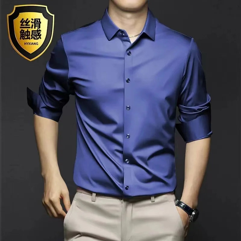 6XL men\'s shirt Long sleeve Spring/summer formal Business casual solid color free wear breathable high quality slim plus size