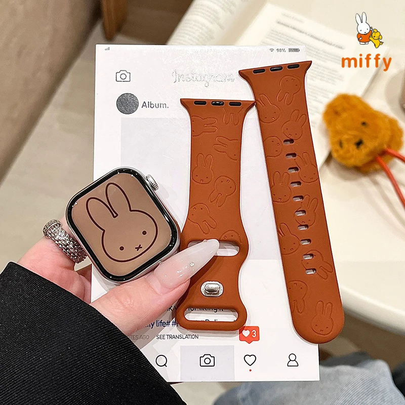

Brown Miffy Watch Band Suitable for Iwatch Ultra 10 9 Cartoon Silicone New Watch Band Kawaii Anime Accessories Girl Perfect Gift