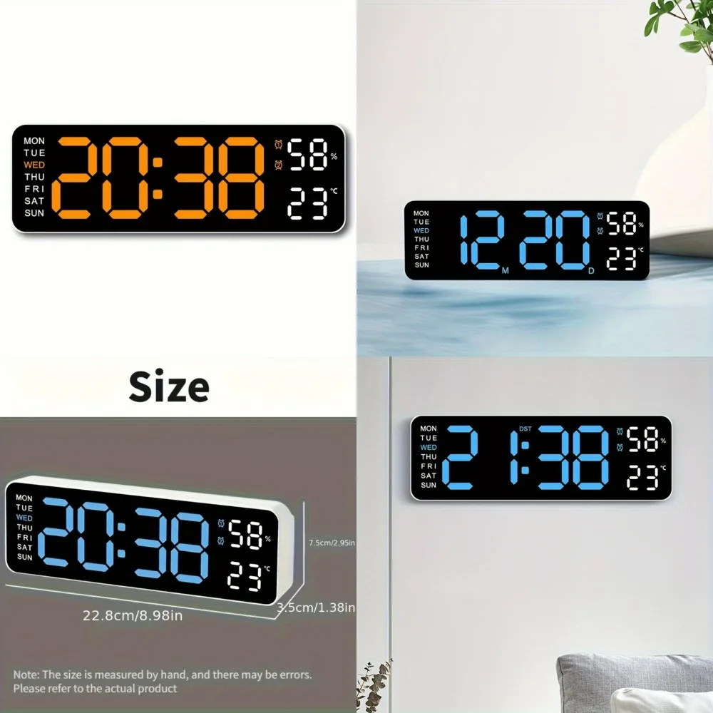 

1pcs Large Screen Digital Wall Clock - High-Definition Display, Indoor Temperature, Nordic Simple Design, Rechargeable, LED Alar