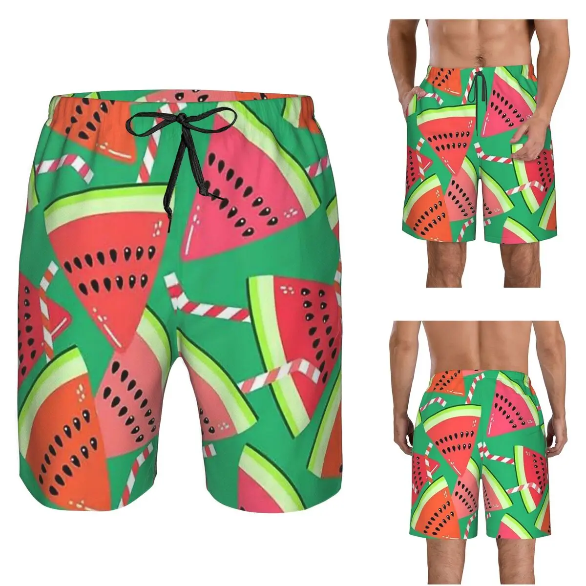 Watermelon Print Trunks Beach Board Shorts Casual Quick Dry Swim Summer Men Pants