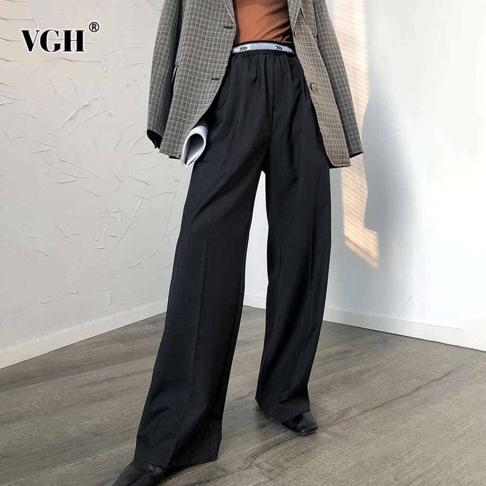 VGH Colorblock Patchwork Pocket Minimalist Trousers For Women High Waist Loose Casual Full Length Pants Female Fashion Clothes