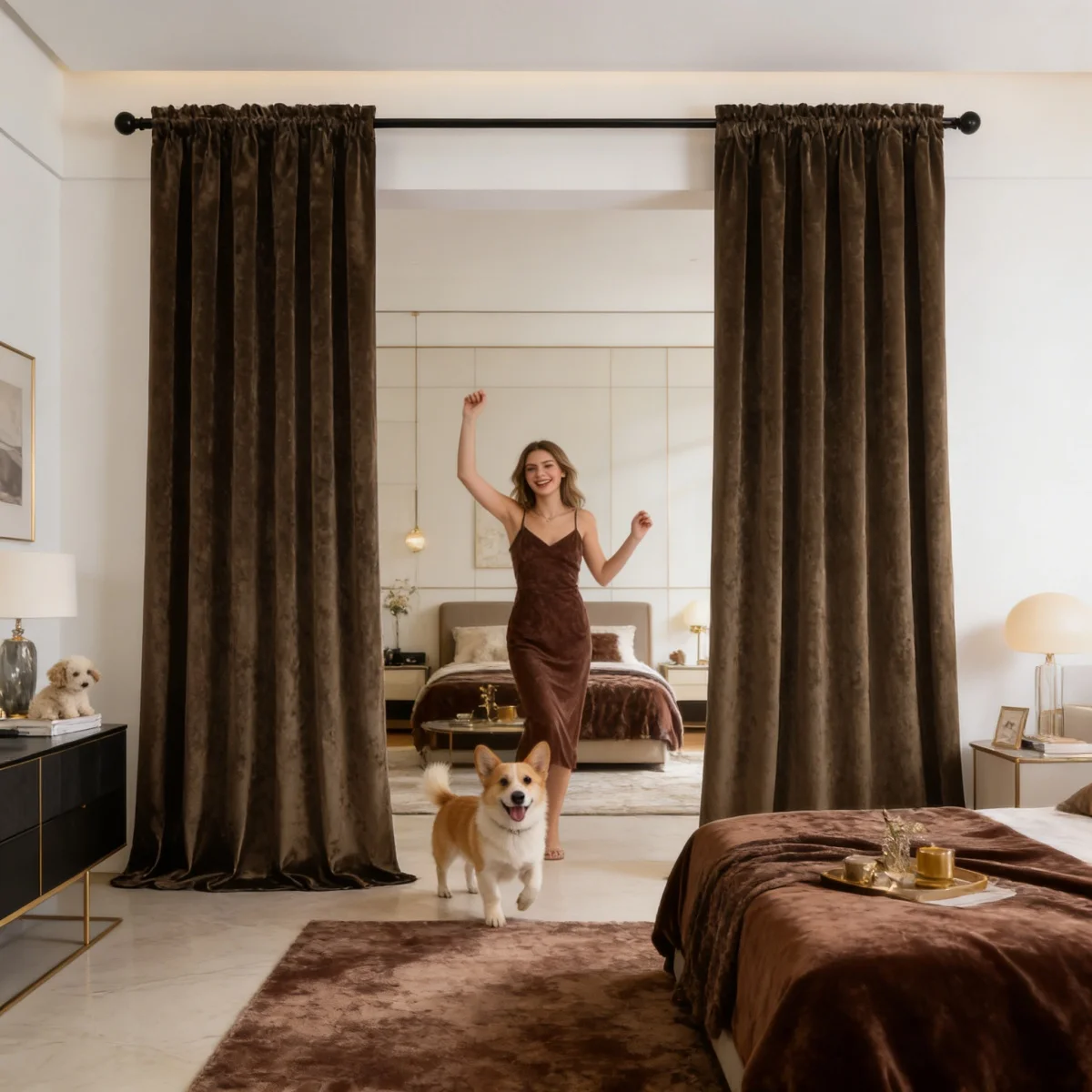 2 Panels Light Filtering Crushed Velvet Curtains,Rod Pocket Window Drapes for Bedroom Living Room Decor, Multiple Size & Colors,