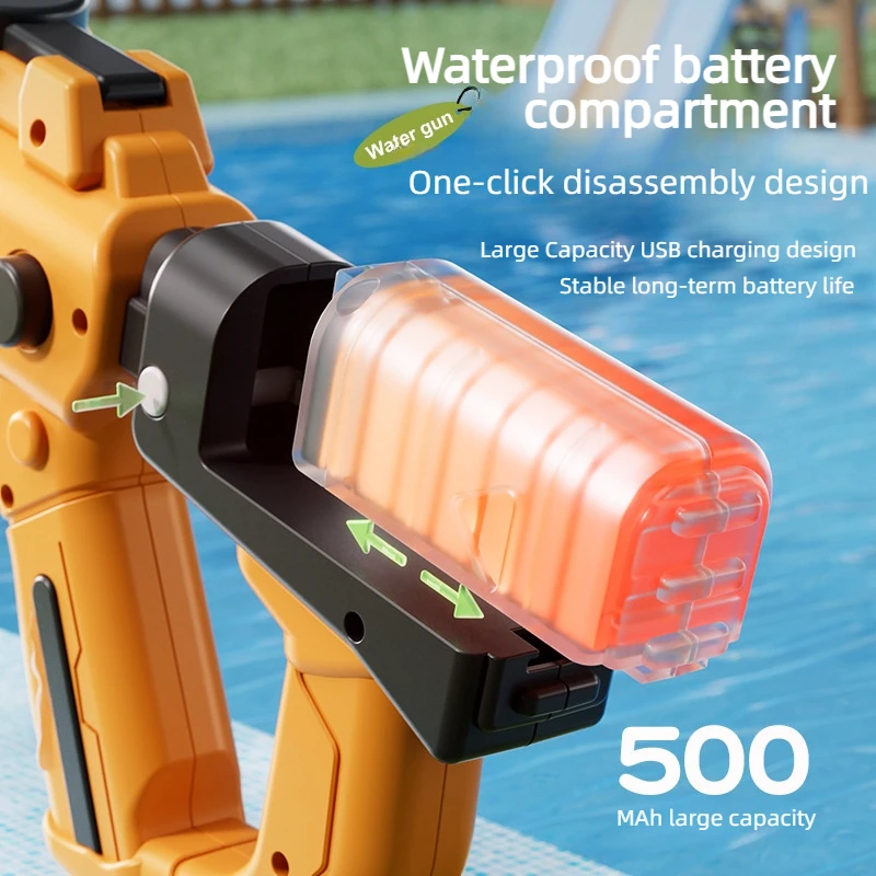 Pistola ad acqua elettrica Emitti con luce a LED ad alta pressione, tiro completamente automatico, spiaggia d'acqua per bambini, ragazzi e ragazze, collega la bottiglia all'aperto