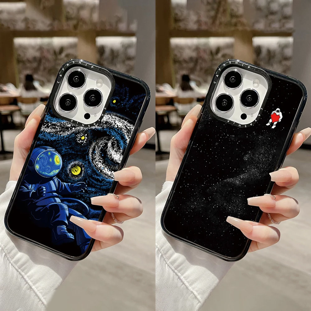 Astronauta galáxia silicone caso claro para iphone 11 12 13 15 16 pro max 15plus carregamento magnético sem fio capa macia à prova de choque
