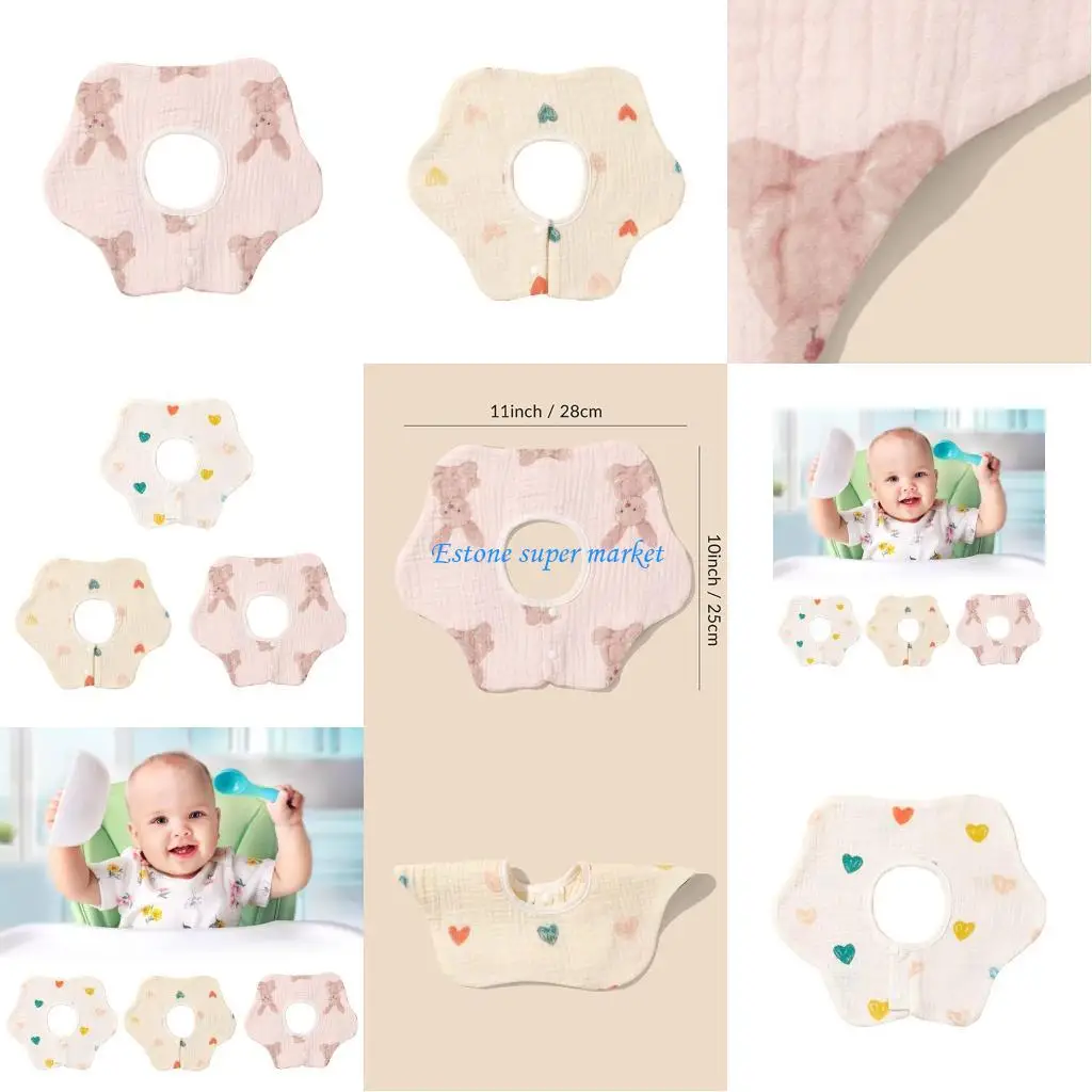 

090B Newborn Feeding Bib Flower Print Bib Baby Neutral Gender Thick Burp Cloth